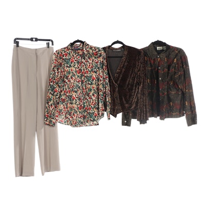 Chico's Embellished Jacket, Westbound Print Blouse, H&M Pants, and Velvet Top