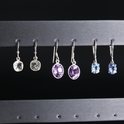 Assortment of Sterling Silver Earrings Including Topaz and Amethyst