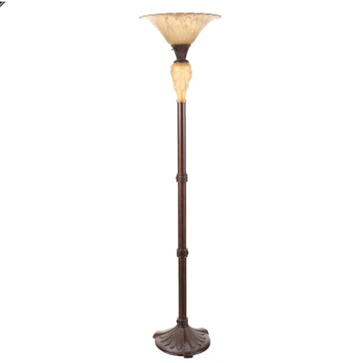 Neoclassical Standing Floor Lamp with Frosted Glass Shade