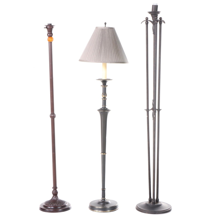 Three Floor Lamps Including Two Torchiere Style Lamps, Late 20th Century