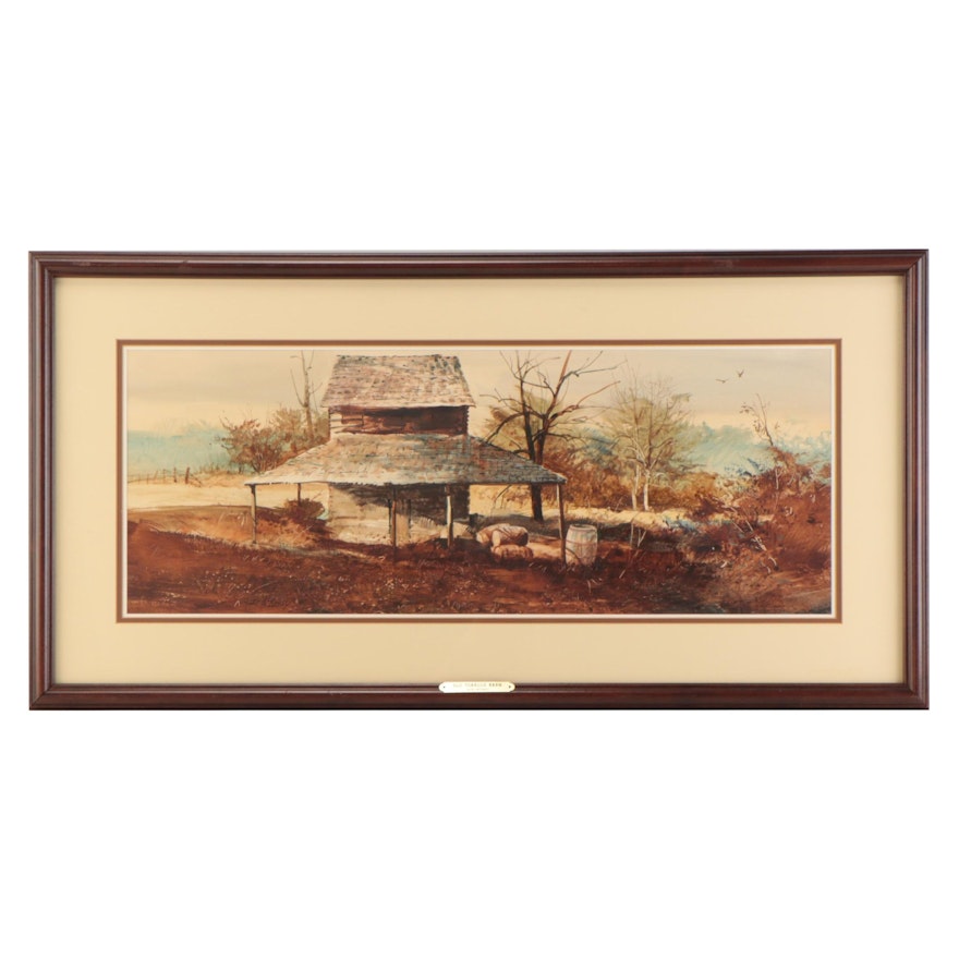 Jack DeLoney Watercolor Painting "Old Tobacco Barn," Circa 1980
