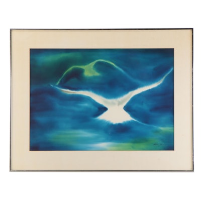 Nadine Stamm Watercolor Painting "Flight," Late 20th Century