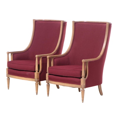 Pair of Louis XVI Style Hardwood and Custom-Upholstered Bergères