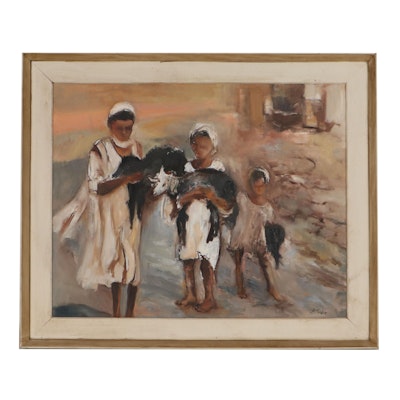 Frances "Bea" Tucker Oil Painting "Arab Children with Goats at Thebes"