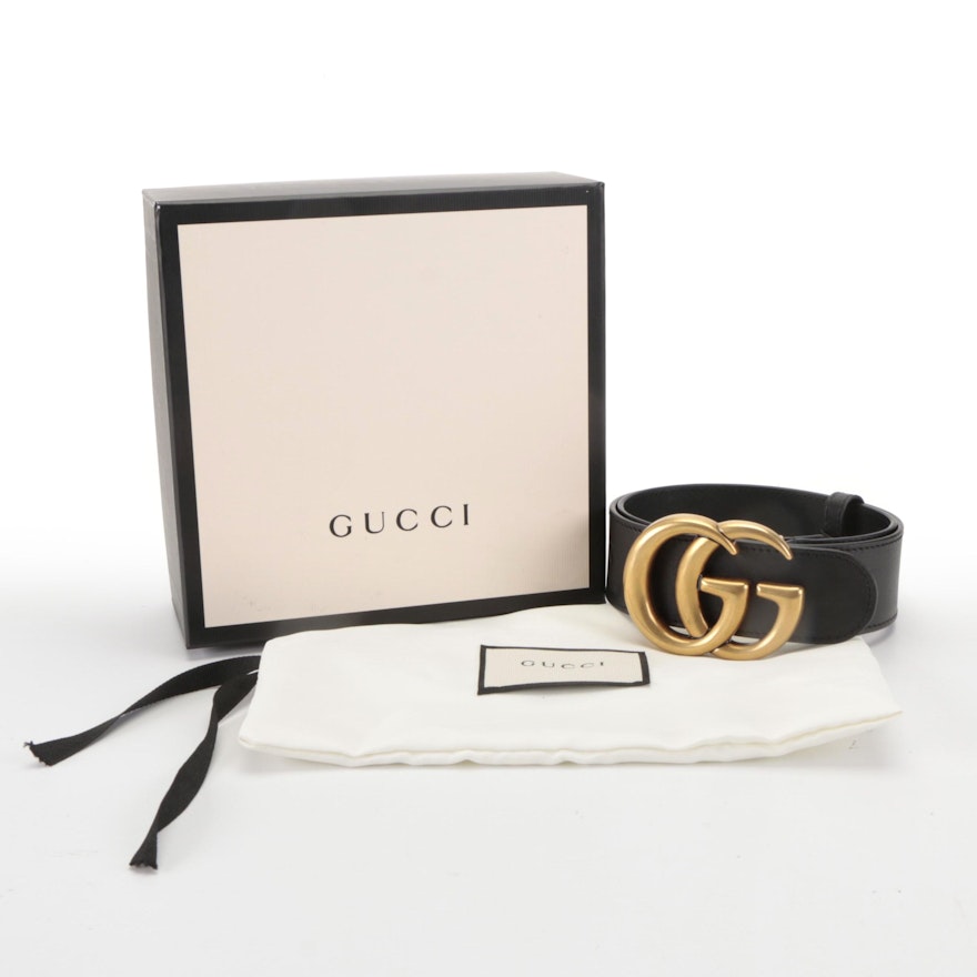 Gucci Re-Edition Wide Double G Buckle Belt in Black Leather with Box