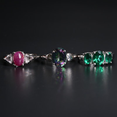 Sterling Silver Ring Collection Including Topaz and Emerald