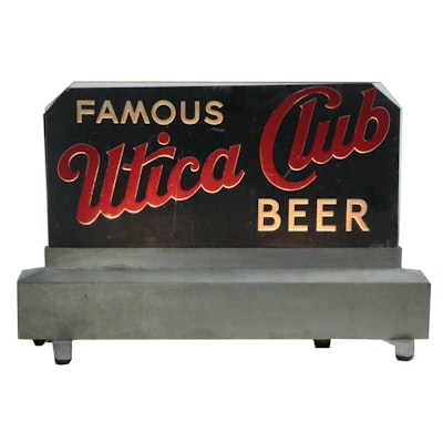 Utica Club Beer Enameled Glass Illuminated Sign, Early to Mid-20th Century