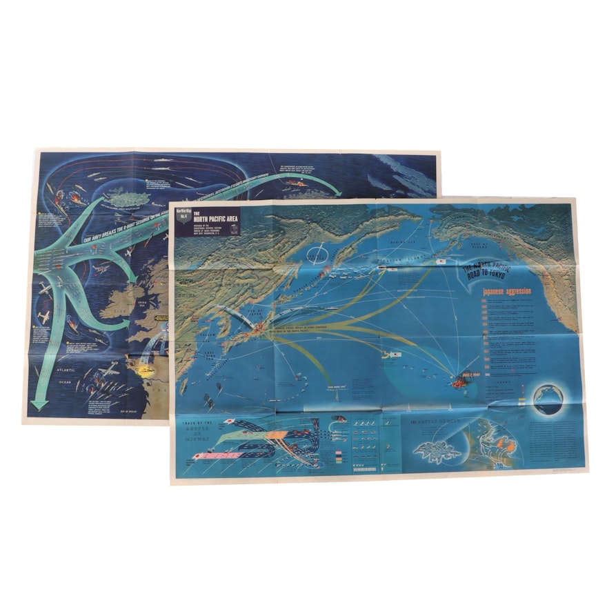 U. S. Naval World War II Pacific and Atlantic Theater War Maps, 1944