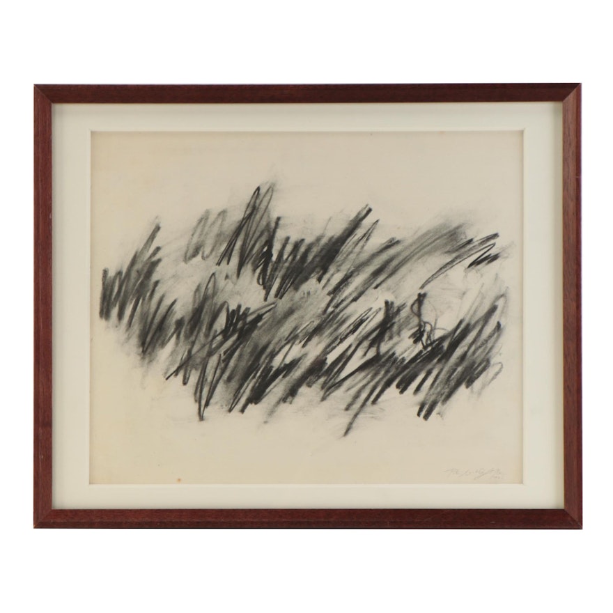 Peter Moreno-Lacalle Charcoal Drawing "Linear Abstraction," 1972