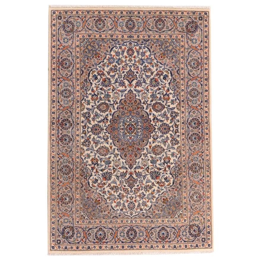 4'8 x 7' Hand-Knotted Persian Kashan Area Rug