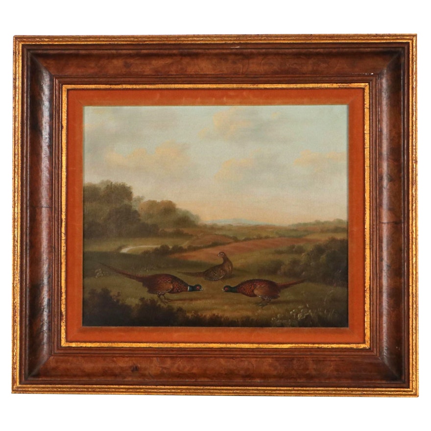 Stephen Elmer "Pheasants in Landscape" Oil Painting