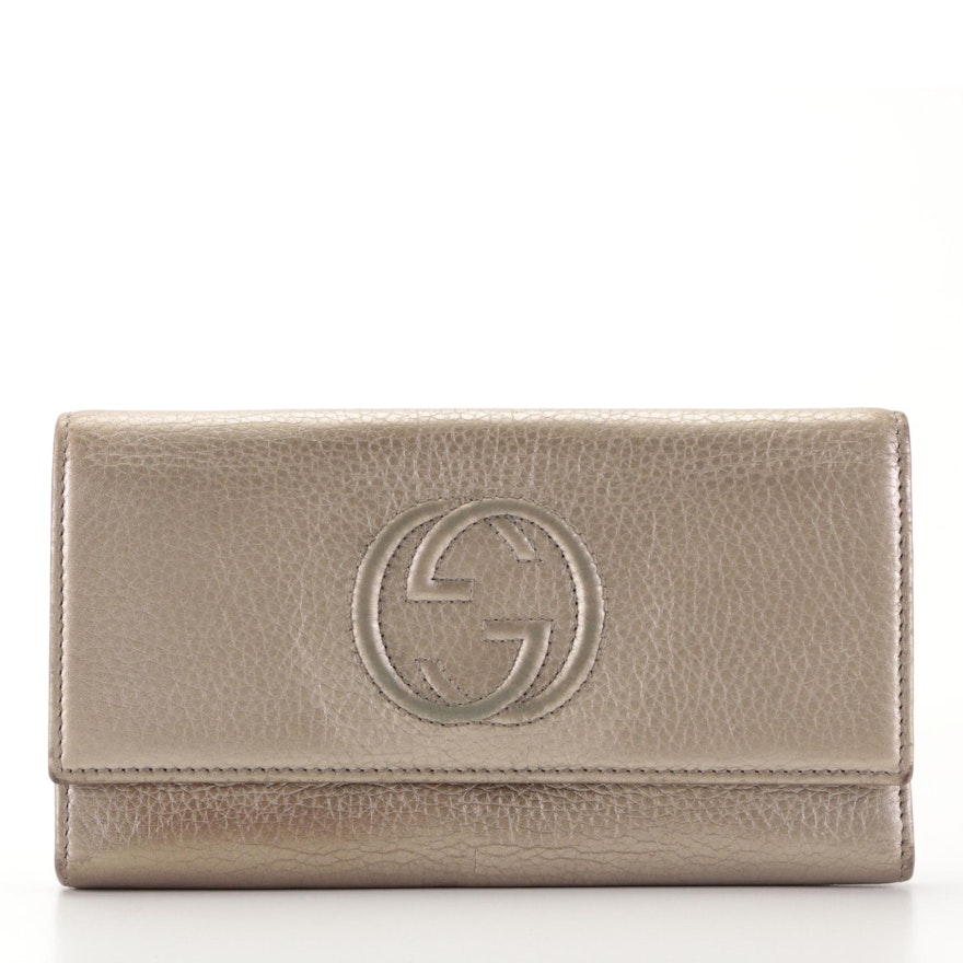 Gucci Interlocking G Continental Wallet in Metallic Grained Leather