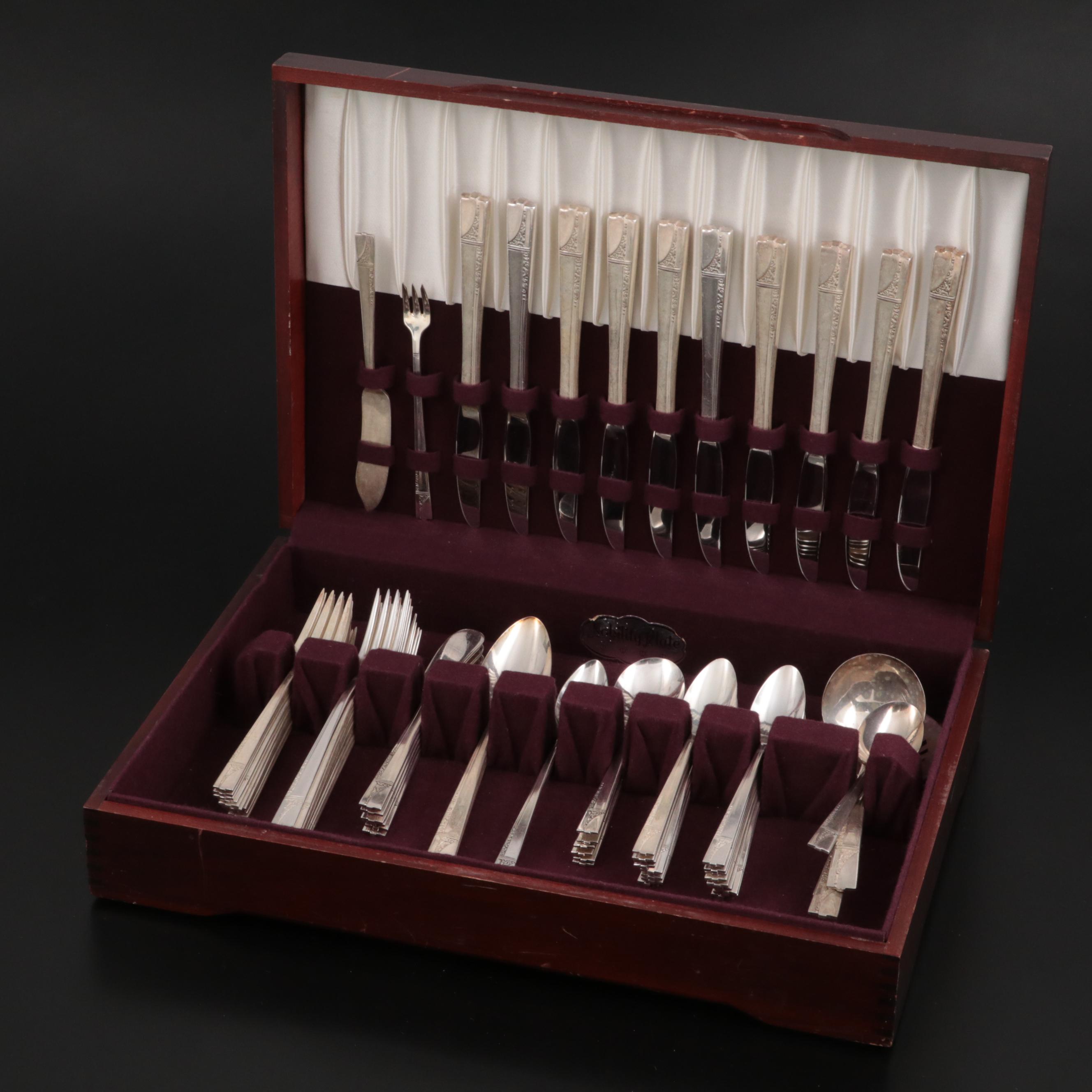 Oneida Nobility Plate "Caprice" Silver Plate Flatware in Chest EBTH