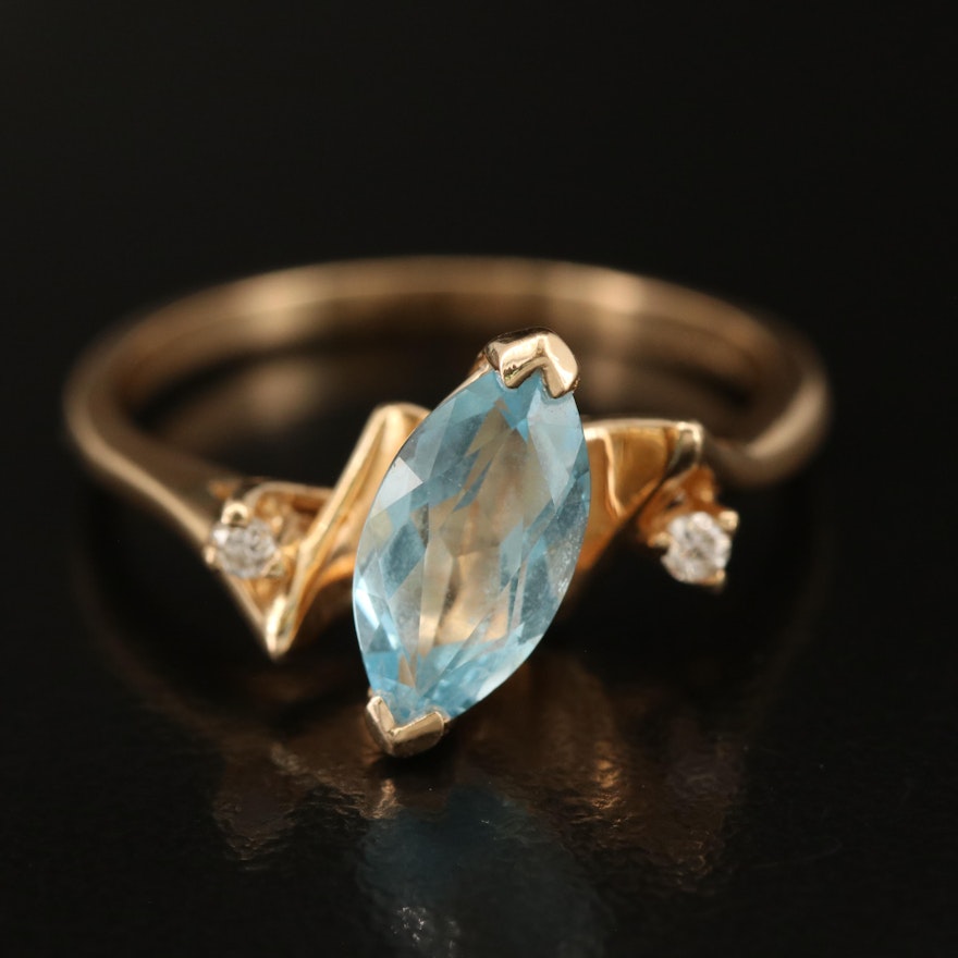 14K Sky Blue Topaz and Diamond Ring