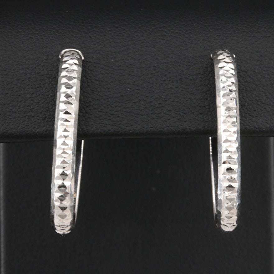 14K Diamond Cut Oval Hoop Earrings