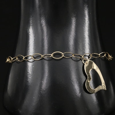14K Cable Chain Bracelet with Heart Charm