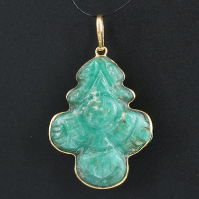 14K Carved Lab Grown Emerald Pendant