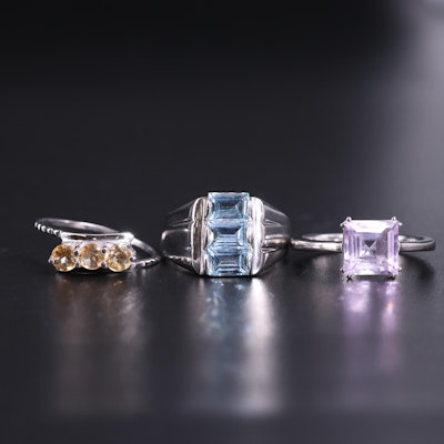 Sterling Silver Ring Trio Including Topaz and Citrine