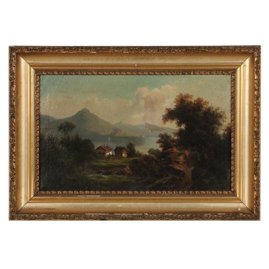 Jean Albert Marchand Oil Painting "Landscape," Mid-19th Century