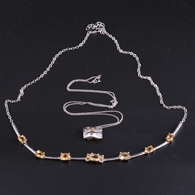 Sterling Silver Necklace and Bracelet Including Citrine