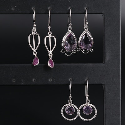 Assortment of Sterling Silver Earrings Including Ruby