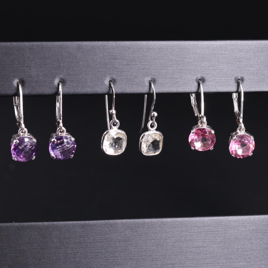 Sterling Silver Earring Collection Including Amethyst
