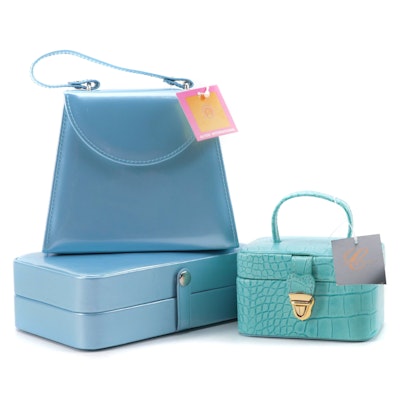 Alten International and Collectives Light Blue Vinyl Travel Jewelry Cases