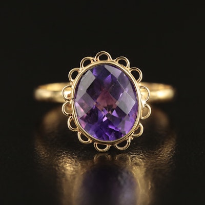 14K Amethyst Ring with Scalloped Frame