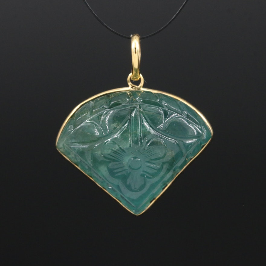 14K Fan Carved Emerald Pendant