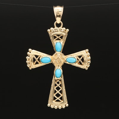 14K Turquoise Lattice Cross Pendant