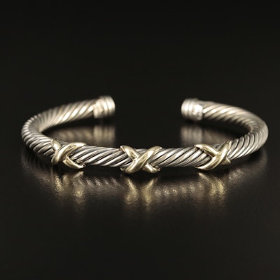 David Yurman "X Cable" Sterling Cuff with 14K Accents