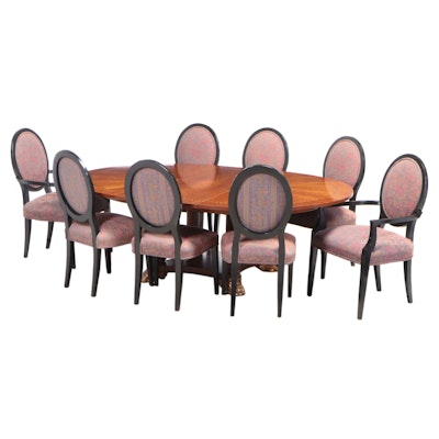 Empire Style Dining Table with Eight Black Lacquered Chairs