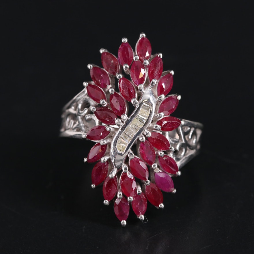 Diamond and Ruby Sterling Silver Ring
