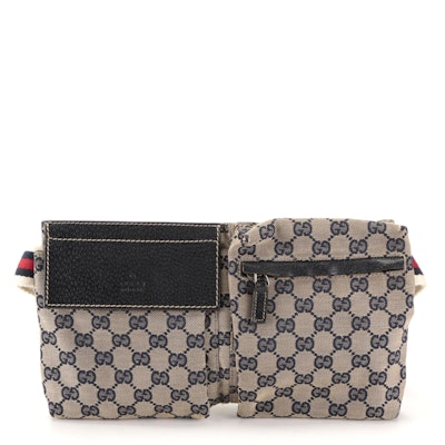 Gucci Belt Bag in Navy GG Canvas and Leather with Web Strap