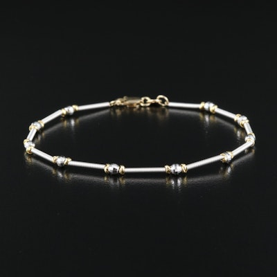 14K Two-Tone Diamond Cut Bead and Wound Wire Station Bracelet