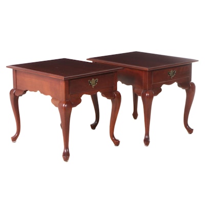 Pair of Broyhill Queen Anne Style Cherrywood Side Tables, Late 20th Century
