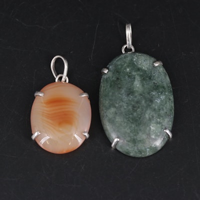 Sterling Silver Pendant Collection Including Agate and Jasper