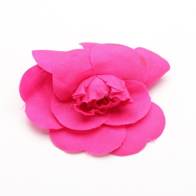 Chanel Camellia Flower Brooch in Fuchsia Silk