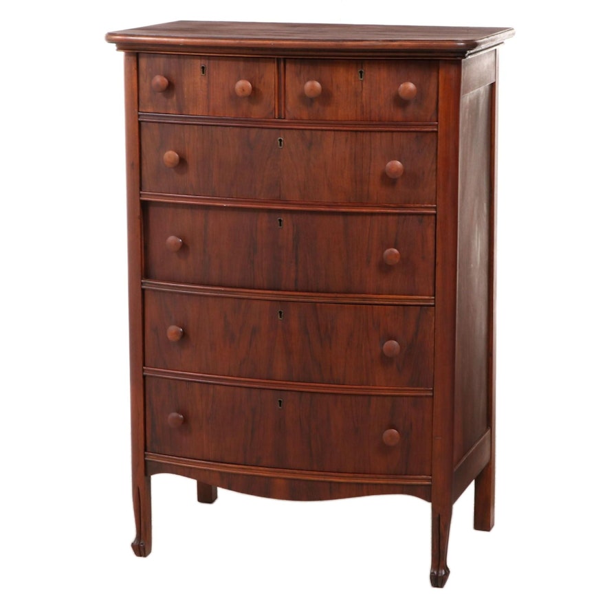 American Walnut Six-Drawer Bowfront Chest, Early 20th Century