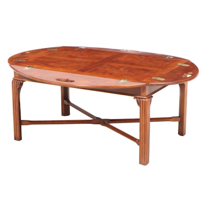 Henredon George III Style Yew Wood and Maple Butler's Tray Coffee Table