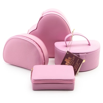 Rowallen Pink Leather Travel Jewelry Boxes