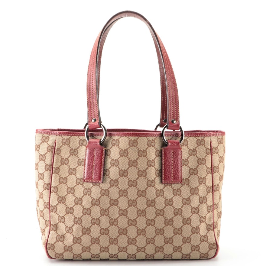 Gucci GG Canvas Tote with Red Leather Accents
