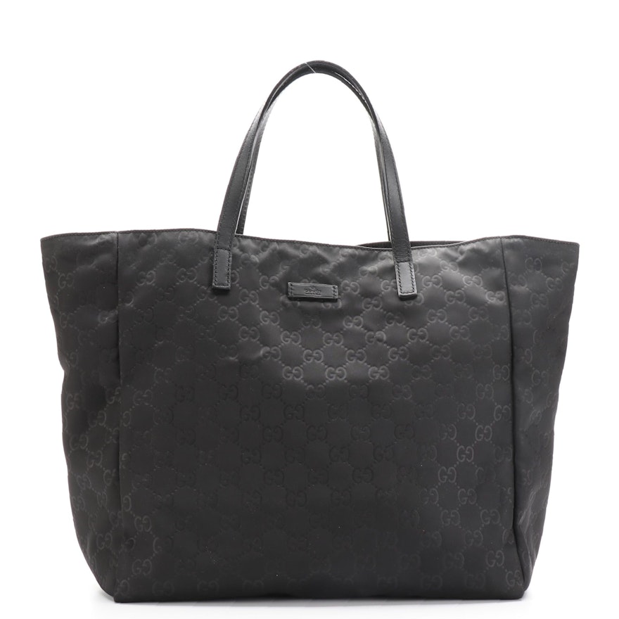 Gucci Tote Bag in Black GG Nylon with Leather Trim