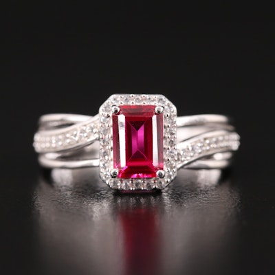 Sterling Ruby and Sapphire Halo Ring