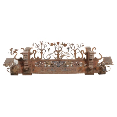 Italian Folk Art Carved and Paint-Decorated Wood and Iron Cart Decoration