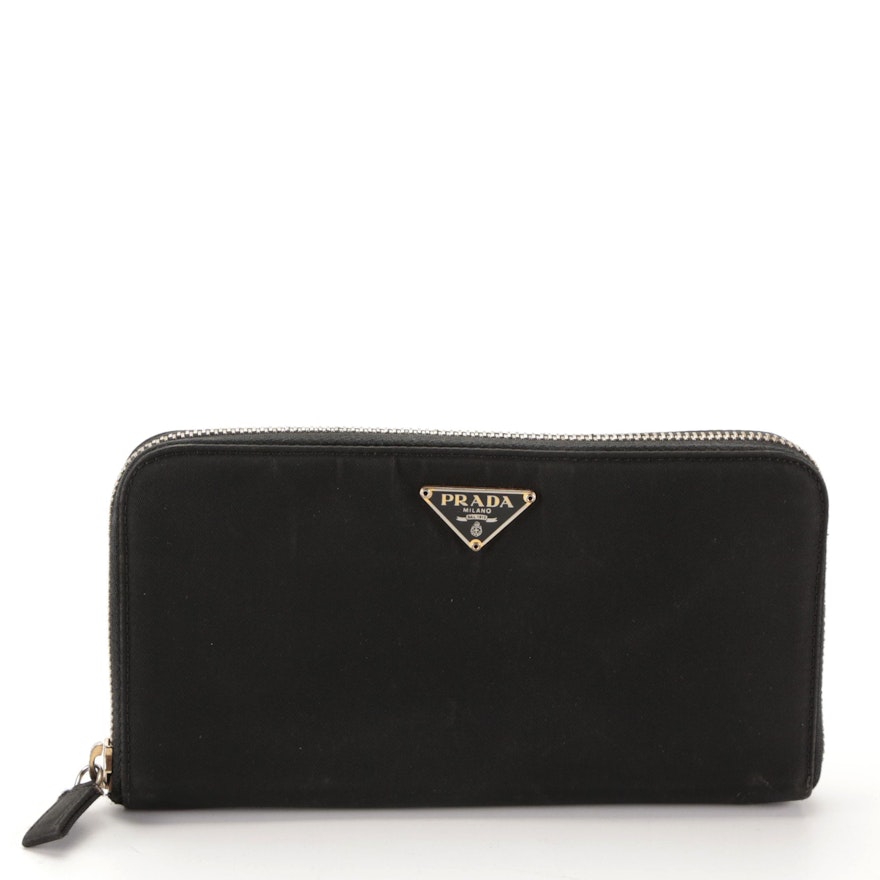 Prada Zip-Around Wallet in Black Nylon Gabardine