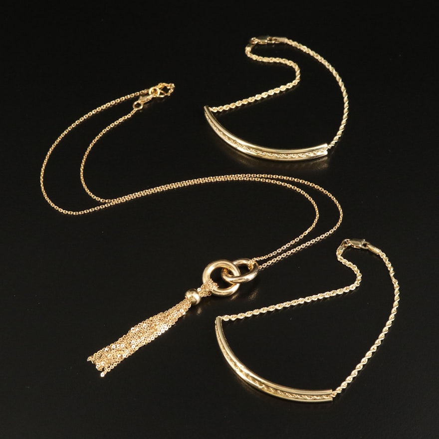 14K Bar Bracelets and Tassel Necklace