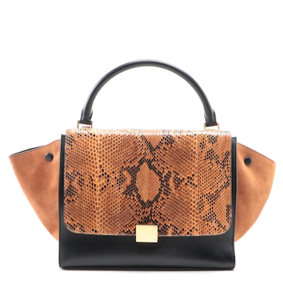 Céline Medium Trapeze Bag in Tricolor Python Skin, Suede and Leather