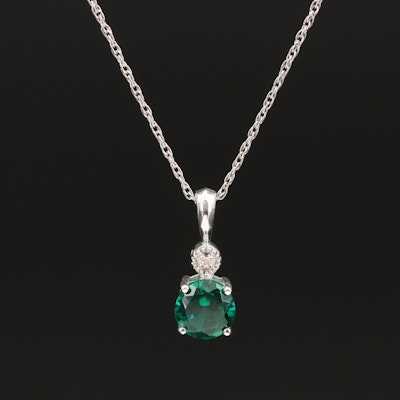 Sterling Emerald and Diamond Pendant Necklace