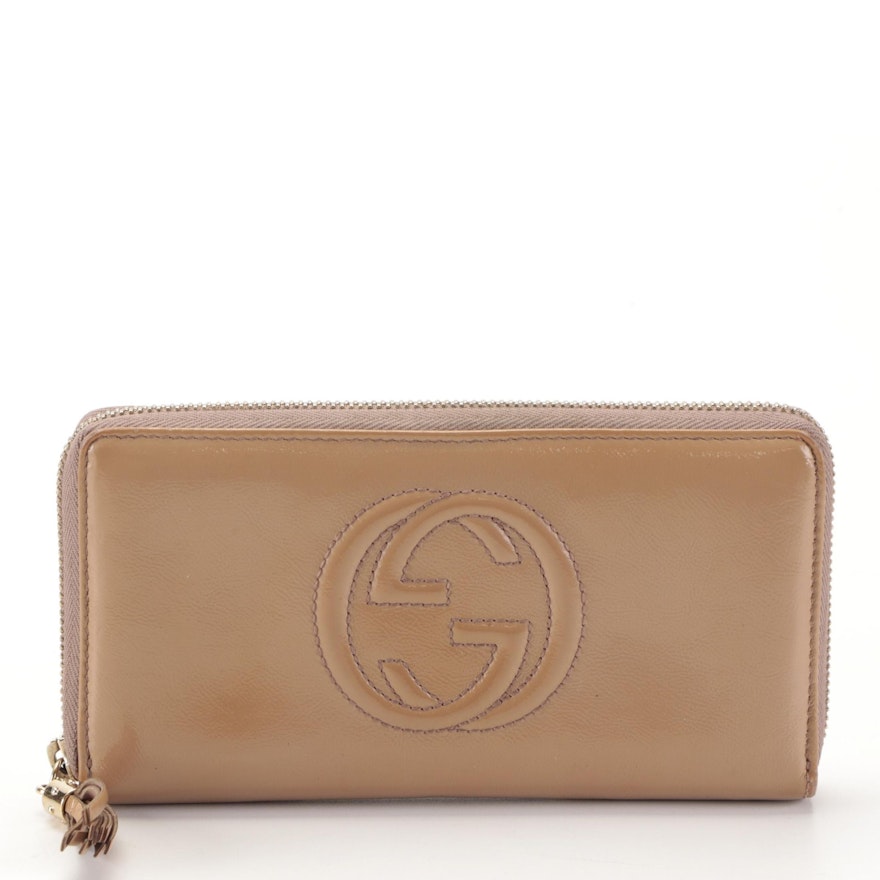 Gucci GG Soho Zippy Wallet in Beige Shine Leather